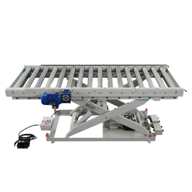 Powered Lift tables with conveyor on top Powered Lift tables with conveyor on top